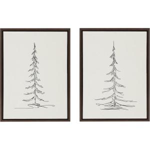 imageKate and Laurel Sylvie Minimalist Evergreen Trees Framed Linen Textured Canvas Wall Art by The Creative Bunch Studio Set of 2 18x24 Natural Modern Nature Art for WallBrown