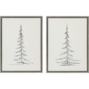 imageKate and Laurel Sylvie Minimalist Evergreen Trees Framed Linen Textured Canvas Wall Art by The Creative Bunch Studio Set of 2 18x24 Natural Modern Nature Art for WallGray