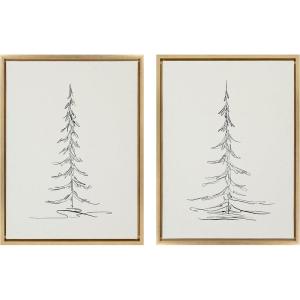imageKate and Laurel Sylvie Minimalist Evergreen Trees Framed Linen Textured Canvas Wall Art by The Creative Bunch Studio Set of 2 18x24 Natural Modern Nature Art for WallGold