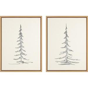 imageKate and Laurel Sylvie Minimalist Evergreen Trees Framed Linen Textured Canvas Wall Art by The Creative Bunch Studio Set of 2 18x24 Natural Modern Nature Art for WallNatural