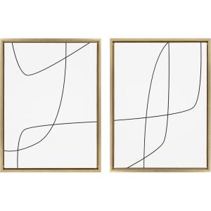 imageKate and Laurel Sylvie Modern Line Abstract Black and White Framed Canvas Wall Art Set by The Creative Bunch Studio 2 Piece Set 18x24 Gold Glam Neutral Abstract Wall DcorGold