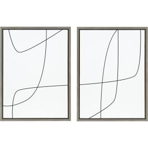 imageKate and Laurel Sylvie Modern Line Abstract Black and White Framed Canvas Wall Art Set by The Creative Bunch Studio 2 Piece Set 18x24 Gold Glam Neutral Abstract Wall DcorGray