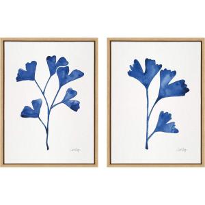 imageKate and Laurel Sylvie Navy Ginkgo and Navy Ginkgo Trio Framed Canvas Wall Art Set by Cat Coquillette 2 Piece 18x24 Natural Minimalist Flower Art Set for WallNatural