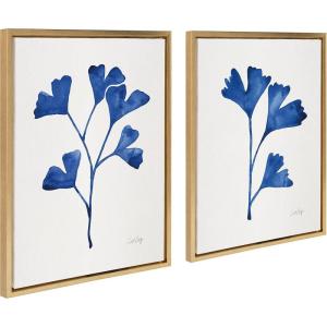imageKate and Laurel Sylvie Navy Ginkgo and Navy Ginkgo Trio Framed Canvas Wall Art Set by Cat Coquillette 2 Piece 18x24 Natural Minimalist Flower Art Set for WallGold
