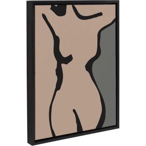 imageKate and Laurel Sylvie Neutral Abstract Aztec Shapes Panel Framed Canvas Wall Art by The Creative Bunch Studio 18x40 NaturalBlack