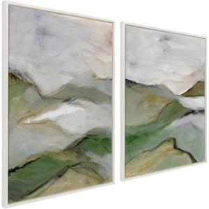 imageKate and Laurel Sylvie Whispers of the Hills 1 and 2 Framed Canvas Wall Art Set by Nikita Jariwala 2 Piece Set 28x38 White Abstract Mountain Painted Art Set for Wall