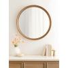 imageKate and Laurel Hatherleigh Modern MidCentury Round Wooden Wall Mirror 30 Inch Diameter Walnut Brown Decorative Wood Circle Wall Accent for Use as Bathroom Mirror for Over SinkGold