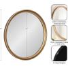 imageKate and Laurel Hatherleigh Modern MidCentury Round Wooden Wall Mirror 30 Inch Diameter Walnut Brown Decorative Wood Circle Wall Accent for Use as Bathroom Mirror for Over SinkGold