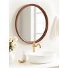 imageKate and Laurel Hatherleigh Modern MidCentury Round Wooden Wall Mirror 30 Inch Diameter Walnut Brown Decorative Wood Circle Wall Accent for Use as Bathroom Mirror for Over SinkWalnut Brown