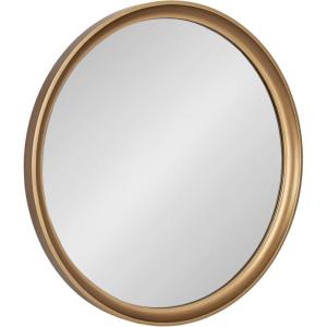 imageKate and Laurel Hatherleigh Modern MidCentury Round Wooden Wall Mirror 30 Inch Diameter Walnut Brown Decorative Wood Circle Wall Accent for Use as Bathroom Mirror for Over SinkGold