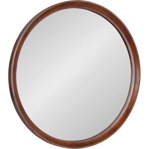 imageKate and Laurel Hatherleigh Modern MidCentury Round Wooden Wall Mirror 30 Inch Diameter Walnut Brown Decorative Wood Circle Wall Accent for Use as Bathroom Mirror for Over SinkWalnut Brown