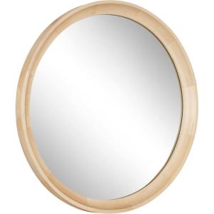 imageKate and Laurel Hatherleigh Modern MidCentury Round Wooden Wall Mirror 30 Inch Diameter Walnut Brown Decorative Wood Circle Wall Accent for Use as Bathroom Mirror for Over SinkNatural