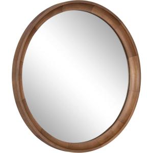 imageKate and Laurel Hatherleigh Modern MidCentury Round Wooden Wall Mirror 30 Inch Diameter Walnut Brown Decorative Wood Circle Wall Accent for Use as Bathroom Mirror for Over SinkRustic Brown