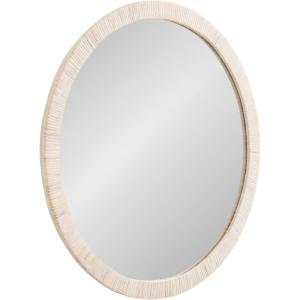imageKate and Laurel Rahfy Boho Round Rattan Mirror 28 Inch Diameter Natural Wood Decorative Round Wood Mirror with Authentic Rattan Frame for Boho Wall DecorWhite