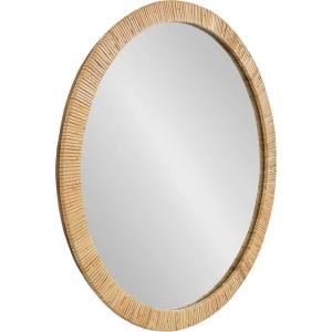 imageKate and Laurel Rahfy Boho Round Rattan Mirror 28 Inch Diameter Natural Wood Decorative Round Wood Mirror with Authentic Rattan Frame for Boho Wall DecorNatural