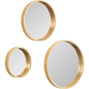 imageKate and Laurel Travis Modern Round Wall Mirror Set Set of 3 Varying Sizes Black Decorative ThreePiece Circle Mirror Set for Use as Bathroom Mirror Decor or Gallery Wall MirrorsGold