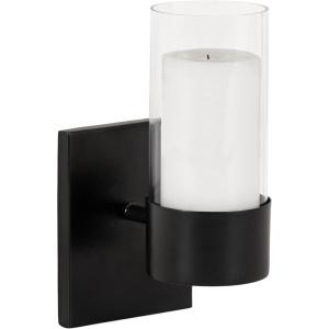 imageKate and Laurel Zabler Modern Metal Wall Sconce 5 x 6 x 10 Black Round Candle Holder with Removable Glass Cylinder for Flameless Candle Display in Bedroom or BathroomBlack