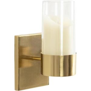 imageKate and Laurel Zabler Modern Metal Wall Sconce 5 x 6 x 10 Black Round Candle Holder with Removable Glass Cylinder for Flameless Candle Display in Bedroom or BathroomGold