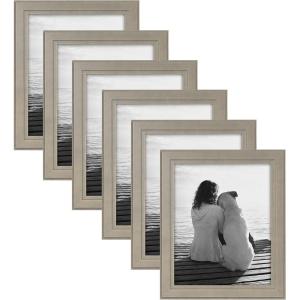 imageDesignOvation Kieva Solid Wood Picture Frame Distressed Soft White 8x10 Pack of 6Grey