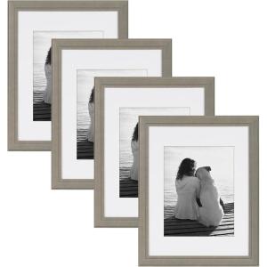 imageDesignOvation Kieva Solid Wood Picture Frames Gray 11x14 matted to 8x10 Pack of 4Grey