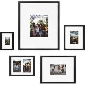 imageKate and Laurel Gallery Transitional Frame Set Set of 5 Rustic Brown Sophisticated Picture Frame Collage with Multiple Sizes IncludedBlack
