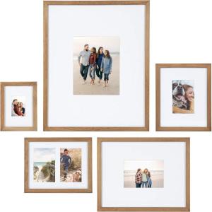 imageKate and Laurel Gallery Transitional Frame Set Set of 5 Rustic Brown Sophisticated Picture Frame Collage with Multiple Sizes IncludedNatural