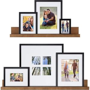 imageKate and Laurel Gallery Transitional Frame and Shelf Set Set of 8 Rustic Brown and Black Sophisticated Picture Frame Collage with Multiple Sizes IncludedRustic BrownBlack