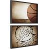 imageKate and Laurel Sylvie Vintage Half Basketball and Vintage Basketball Net Framed Canvas Wall Art Set by Saint and Sailor Studios 2 Piece 18x24 Dark Gray Retro Sports Art for Wall
