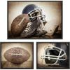 imageKate and Laurel Sylvie Vintage Football Vintage Football Gear and Vintage Football Helmet Framed Canvas Wall Art Set by Saint and Sailor Studios 3 Piece Set Gray Retro Football Art for Wall