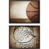 imageKate and Laurel Sylvie Vintage Half Basketball and Vintage Basketball Net Framed Canvas Wall Art Set by Saint and Sailor Studios 2 Piece 18x24 Dark Gray Retro Sports Art for Wall