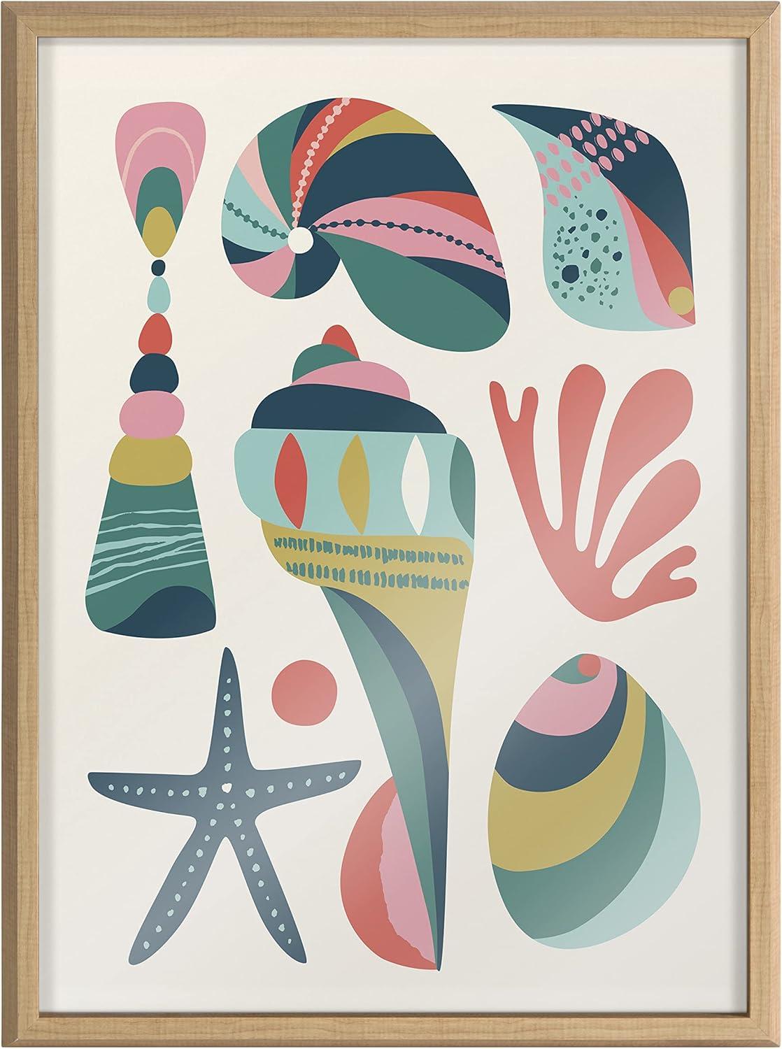 imageKate and Laurel Blake Modern Colorful Seashells Framed Printed Glass Wall Art by Rachel Lee of My Dream Wall 18x24 Natural Decorative Colorful Bathroom Art