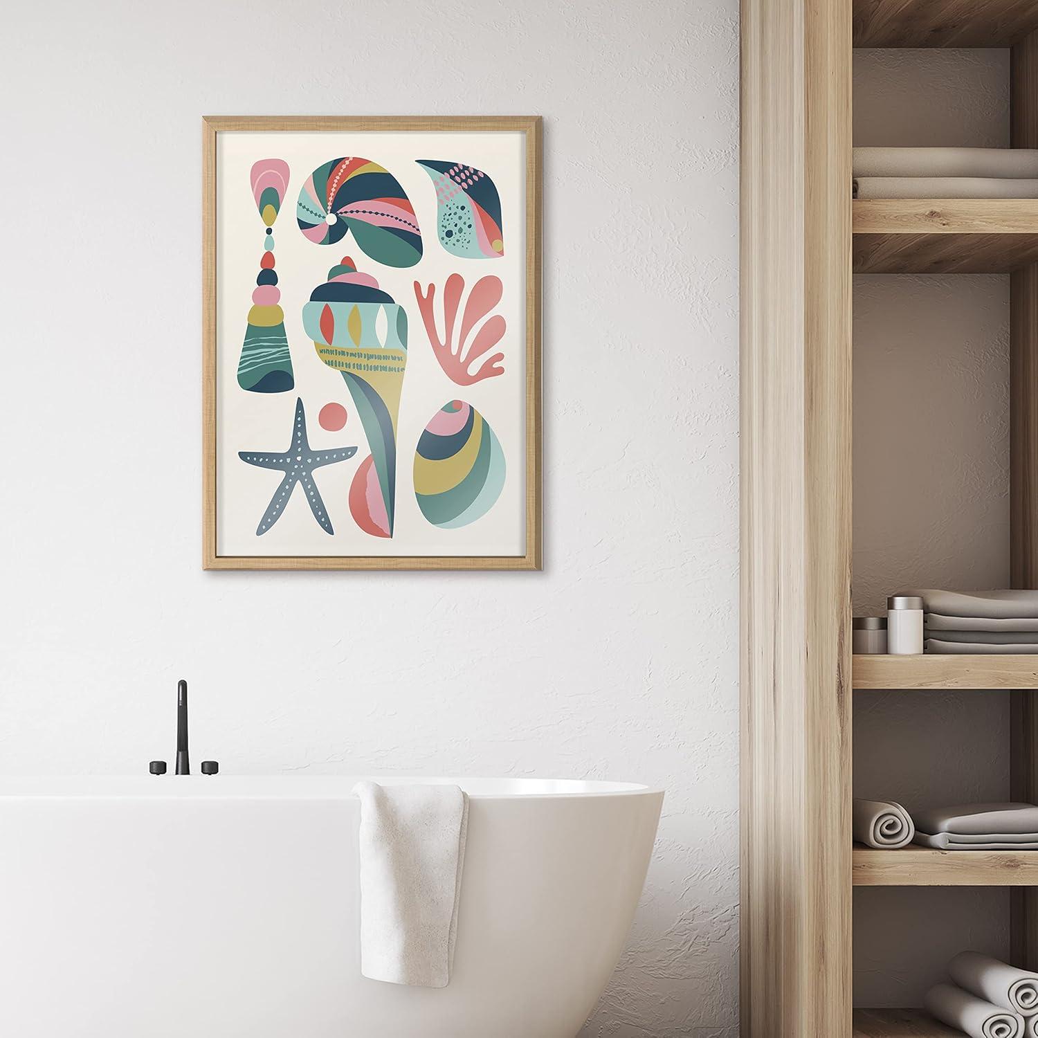 imageKate and Laurel Blake Modern Colorful Seashells Framed Printed Glass Wall Art by Rachel Lee of My Dream Wall 18x24 Natural Decorative Colorful Bathroom Art