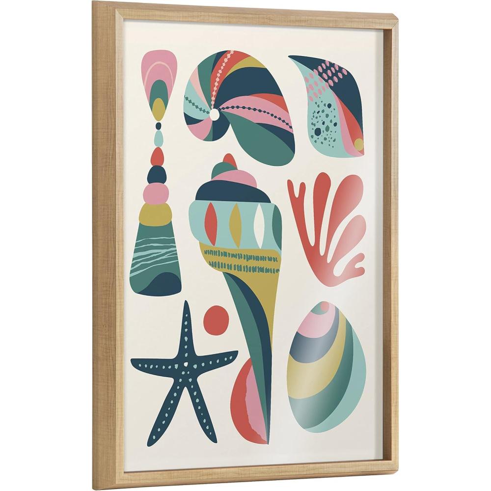 imageKate and Laurel Blake Modern Colorful Seashells Framed Printed Glass Wall Art by Rachel Lee of My Dream Wall 18x24 Natural Decorative Colorful Bathroom Art