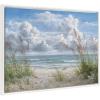 imageKate and Laurel Sylvie Beaded Summer Breeze Vintage Framed Canvas Wall Art by Abraham Hunter 28x38 White Ocean Beach Landscape Art for Wall