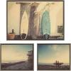 imageKate and Laurel Sylvie House on Beach Surfboards and Surfers Framed Canvas Wall Art Set by Saint and Sailor Studios 3 Piece Set Gray Coastal Beach Art for Wall