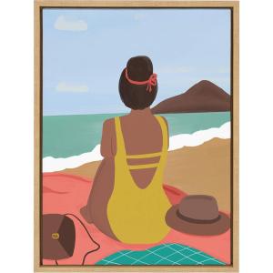 imageKate and Laurel Sylvie Beach Solo Framed Canvas Wall Art by Queenbe Monyei 18x24 Natural Feminine Beach Wall Decor for Your Living Room Bedroom Or Bathroom
