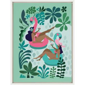 imageKate and Laurel Sylvie Mid Century Modern Girl Friends Framed Canvas Wall Art by Rachel Lee of My Dream Wall 18x24 White Feminine Tropical Art for WallWhite