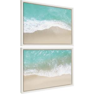 imageKate and Laurel Sylvie Ocean Beach Fantasy Left and Right Framed Canvas Wall Art Set by The Creative Bunch Studio 2 Piece Set 18x24 White Coastal Ocean Natural Wall Art Set