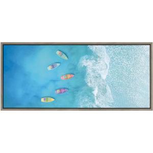 imageKate and Laurel Sylvie Tropical Escape Framed Canvas Wall Art by The Creative Bunch Studio 18x40 Gray Tropical Landscape Art for Wall