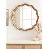 imageKate and Laurel Hatherleigh Transitional Round Wooden Wall Mirror 28 Inch Diameter Gold Modern Scalloped Wavy Wood Circle Mirror for Use in Bathroom Entryway or BedroomGold