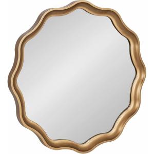 imageKate and Laurel Hatherleigh Transitional Round Wooden Wall Mirror 28 Inch Diameter Gold Modern Scalloped Wavy Wood Circle Mirror for Use in Bathroom Entryway or BedroomGold
