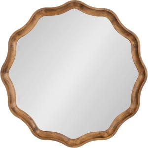 imageKate and Laurel Hatherleigh Transitional Round Wooden Wall Mirror 28 Inch Diameter Gold Modern Scalloped Wavy Wood Circle Mirror for Use in Bathroom Entryway or BedroomRustic Brown