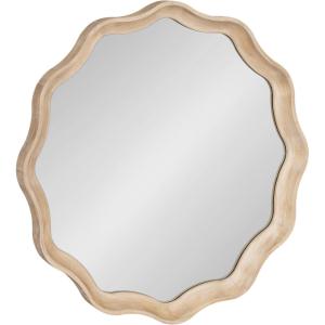 imageKate and Laurel Hatherleigh Transitional Round Wooden Wall Mirror 28 Inch Diameter Gold Modern Scalloped Wavy Wood Circle Mirror for Use in Bathroom Entryway or BedroomNatural