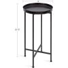 imageKate and Laurel Celia Round Metal Foldable Tray Accent Table Teal with Gold BaseBlack