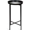 imageKate and Laurel Celia Round Metal Foldable Tray Accent Table Teal with Gold BaseBlackMirror
