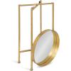 imageKate and Laurel Celia Round Metal Foldable Tray Accent Table Teal with Gold BaseGoldMirror