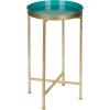 imageKate and Laurel Celia Round Metal Foldable Tray Accent Table Teal with Gold BaseGoldTeal