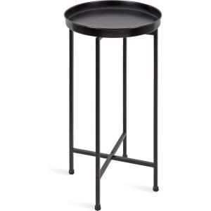 imageKate and Laurel Celia Round Metal Foldable Tray Accent Table Teal with Gold BaseBlack