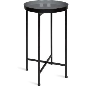 imageKate and Laurel Celia Round Metal Foldable Tray Accent Table Teal with Gold BaseBlackGray