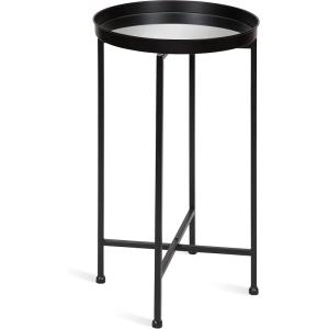 imageKate and Laurel Celia Round Metal Foldable Tray Accent Table Teal with Gold BaseBlackMirror